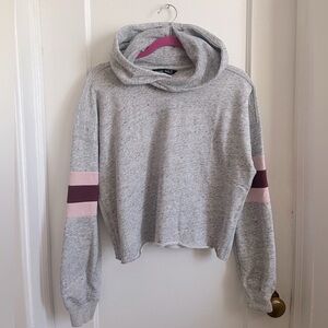 Abercrombie & Fitch Gray Pullover Hoodie with Pink and Maroon Stripes